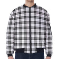 Black And White Tartan Pattern Print Zip Sleeve Bomber Jacket