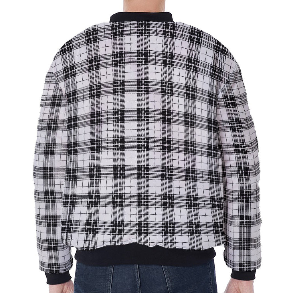 Black And White Tartan Pattern Print Zip Sleeve Bomber Jacket