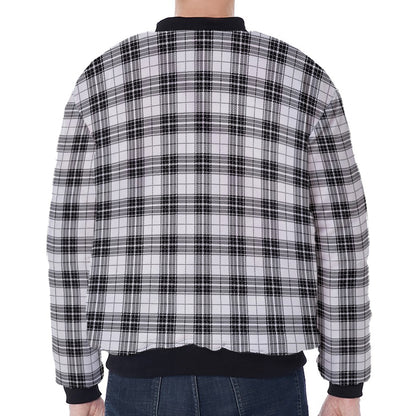 Black And White Tartan Pattern Print Zip Sleeve Bomber Jacket