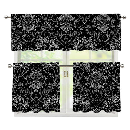 Black And White Tattoo Print 3 Piece Kitchen Curtains