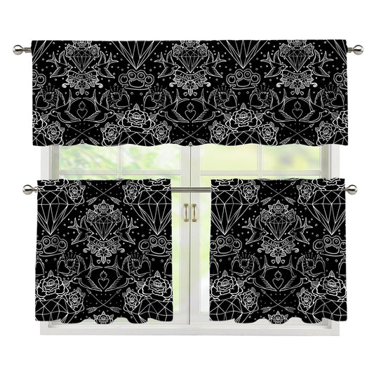 Black And White Tattoo Print 3 Piece Kitchen Curtains