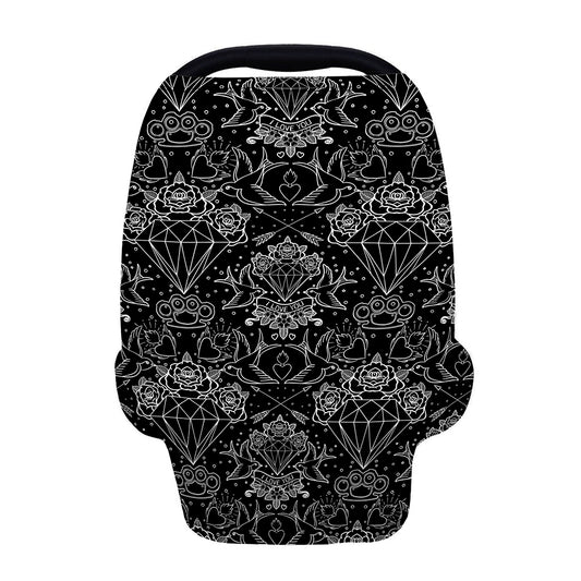 Black And White Tattoo Print Baby Seat Cover