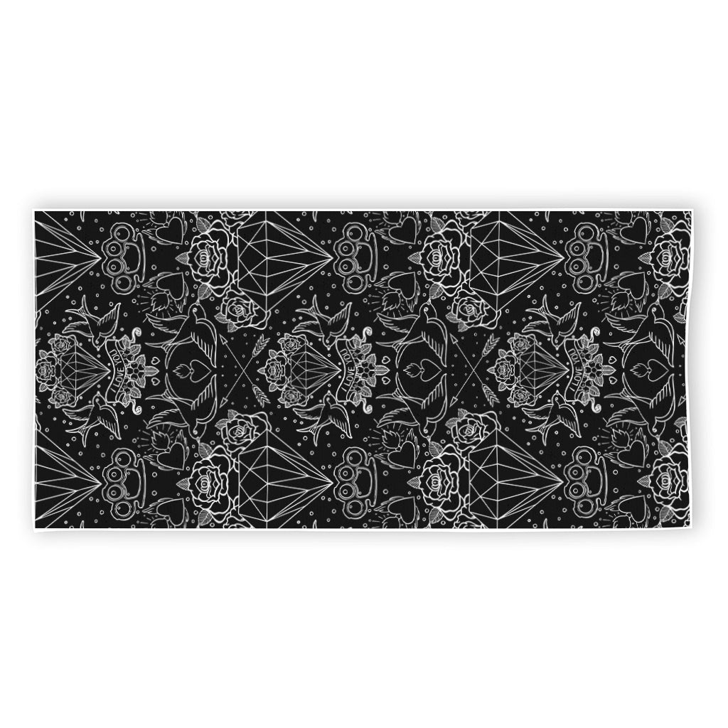 Black And White Tattoo Print Beach Towel