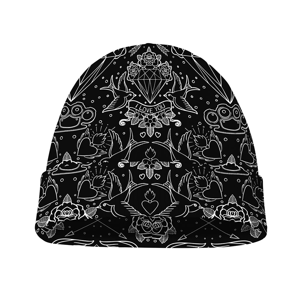 Black And White Tattoo Print Beanie