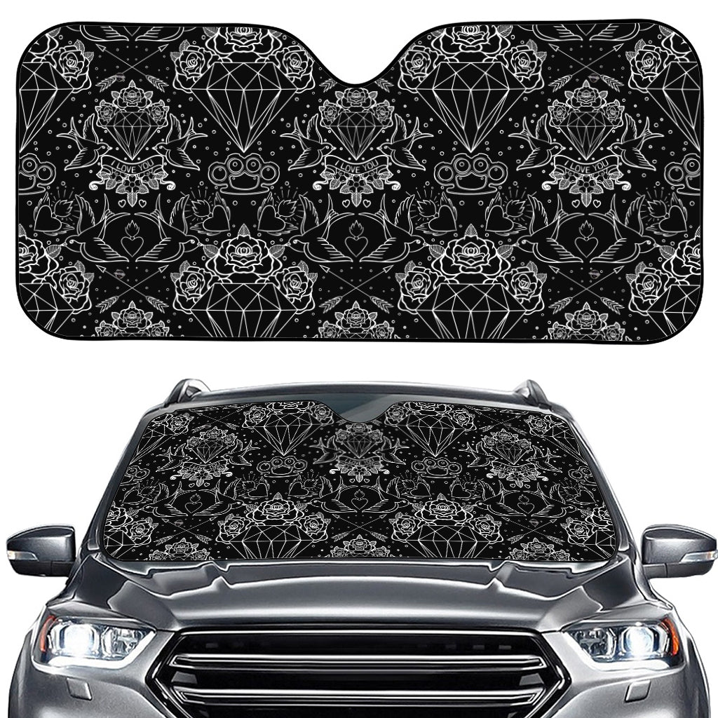 Black And White Tattoo Print Car Windshield Sun Shade