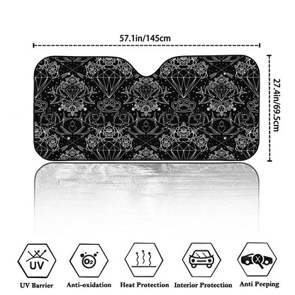 Black And White Tattoo Print Car Windshield Sun Shade