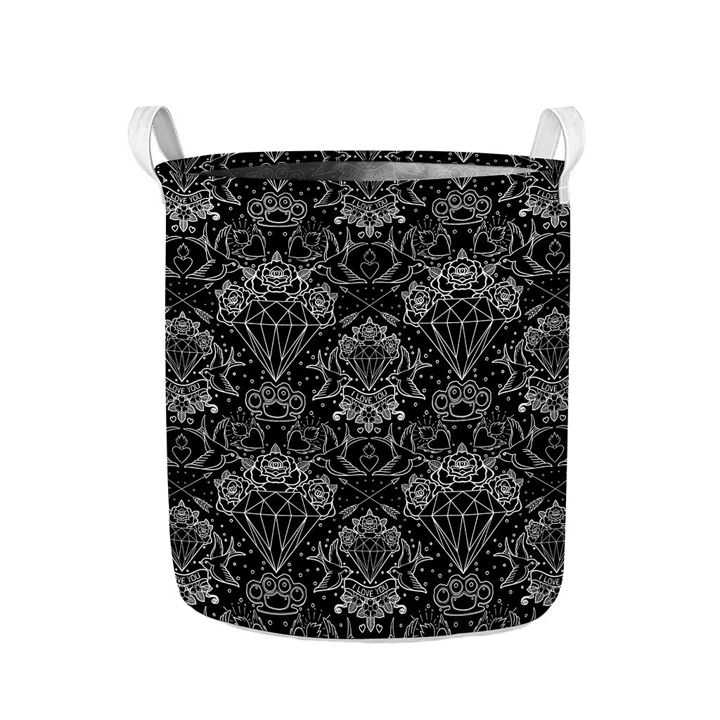 Black And White Tattoo Print Collapsible Laundry Basket