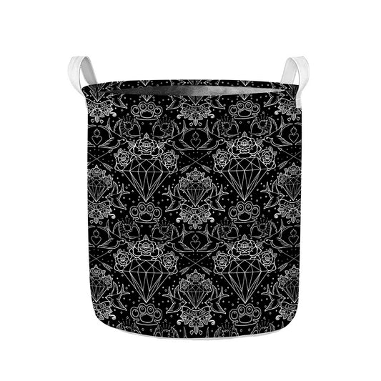 Black And White Tattoo Print Collapsible Laundry Basket