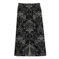 Black And White Tattoo Print Cotton Front Slit Maxi Skirt