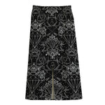 Black And White Tattoo Print Cotton Front Slit Maxi Skirt