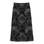 Black And White Tattoo Print Cotton Front Slit Maxi Skirt