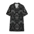Black And White Tattoo Print Cotton Hawaiian Shirt