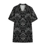 Black And White Tattoo Print Cotton Hawaiian Shirt