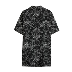 Black And White Tattoo Print Cotton Hawaiian Shirt