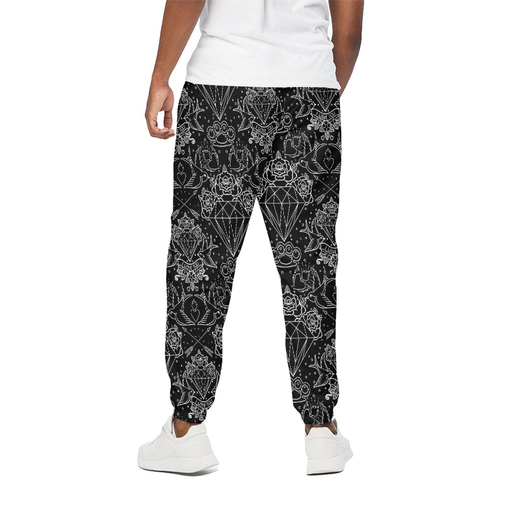 Black And White Tattoo Print Cotton Pants