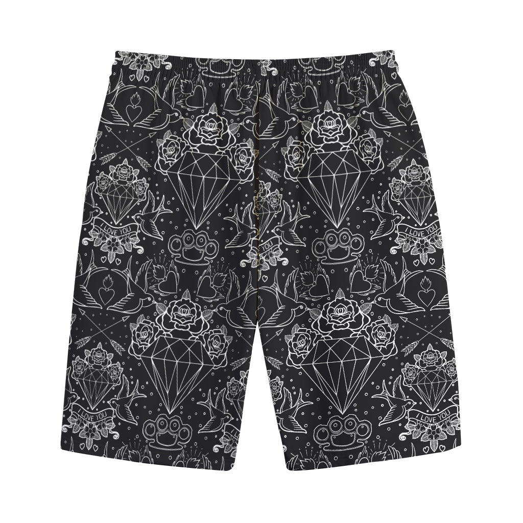 Black And White Tattoo Print Cotton Shorts