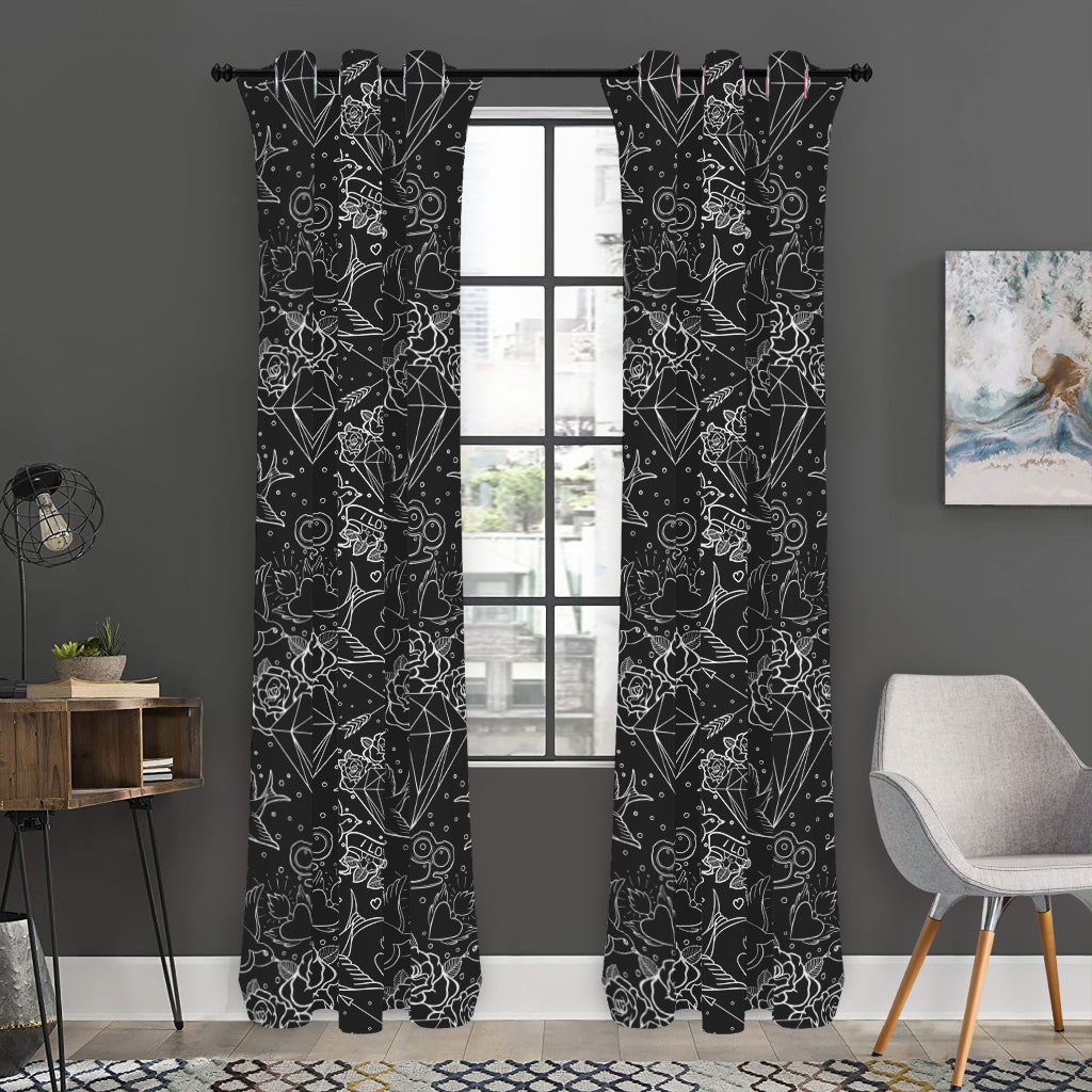 Black And White Tattoo Print Curtain