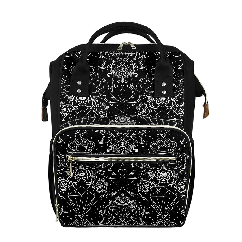 Black And White Tattoo Print Diaper Bag