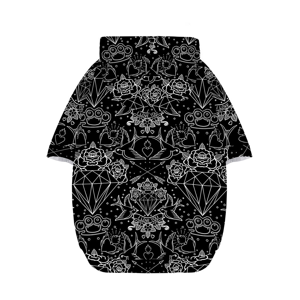 Black And White Tattoo Print Dog Zip Up Hoodie