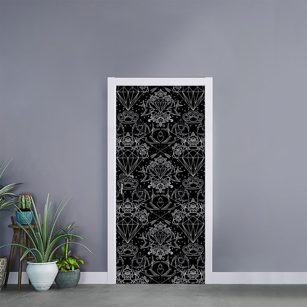 Black And White Tattoo Print Door Sticker