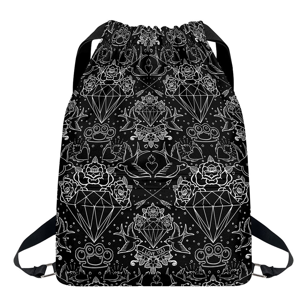 Black And White Tattoo Print Drawstring Backpack