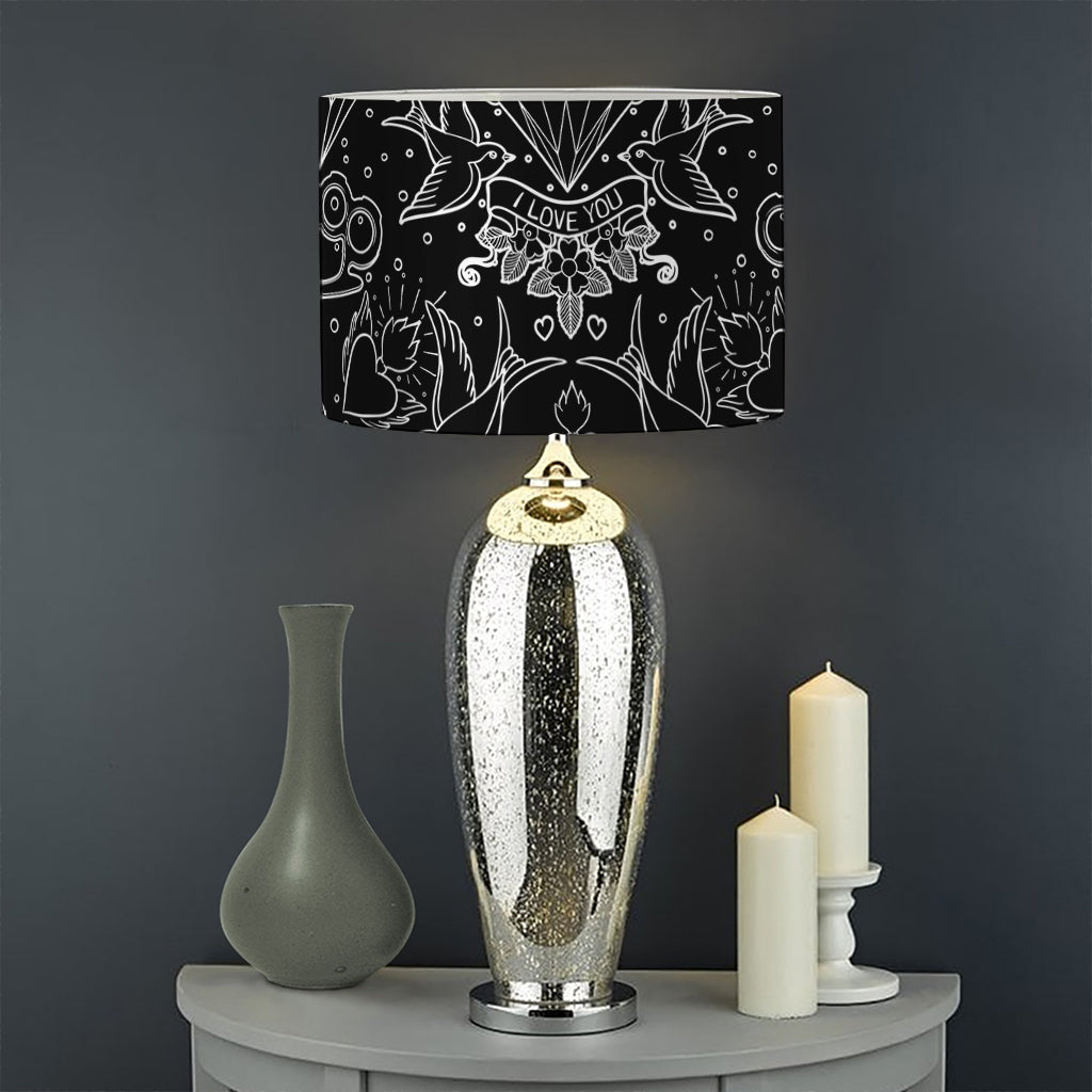 Black And White Tattoo Print Drum Lamp Shade