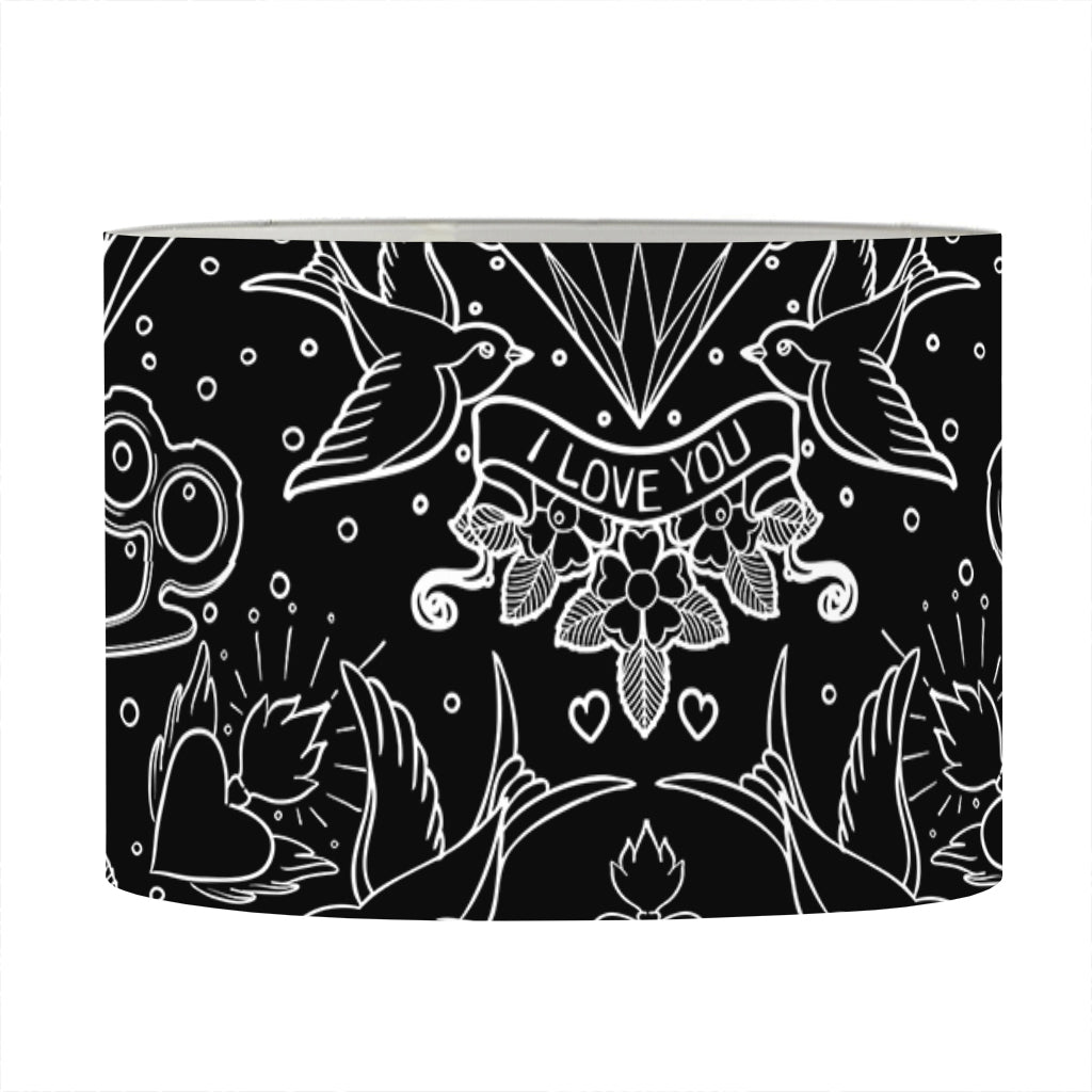Black And White Tattoo Print Drum Lamp Shade