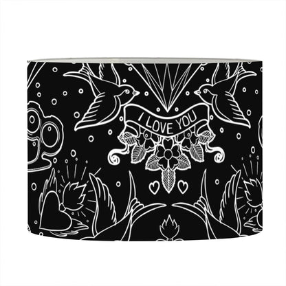 Black And White Tattoo Print Drum Lamp Shade