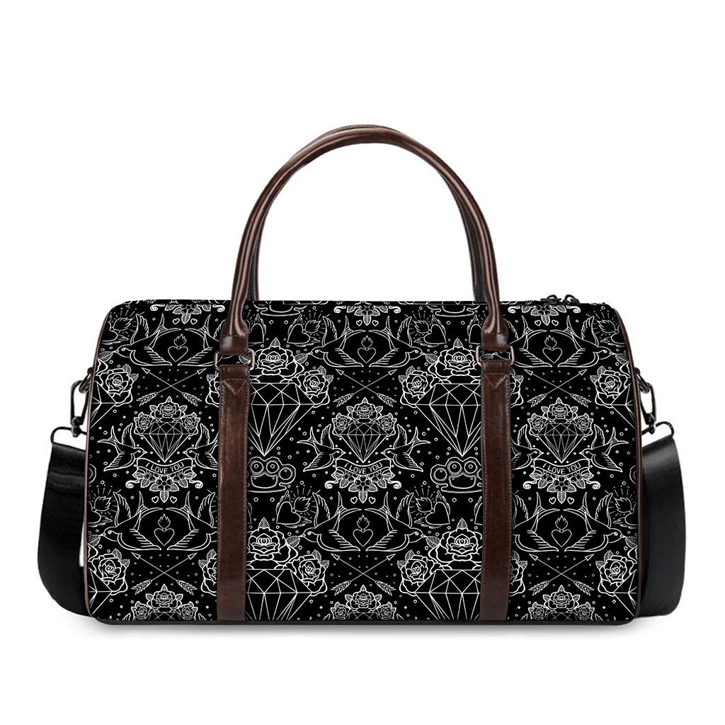 Black And White Tattoo Print Duffle Bag