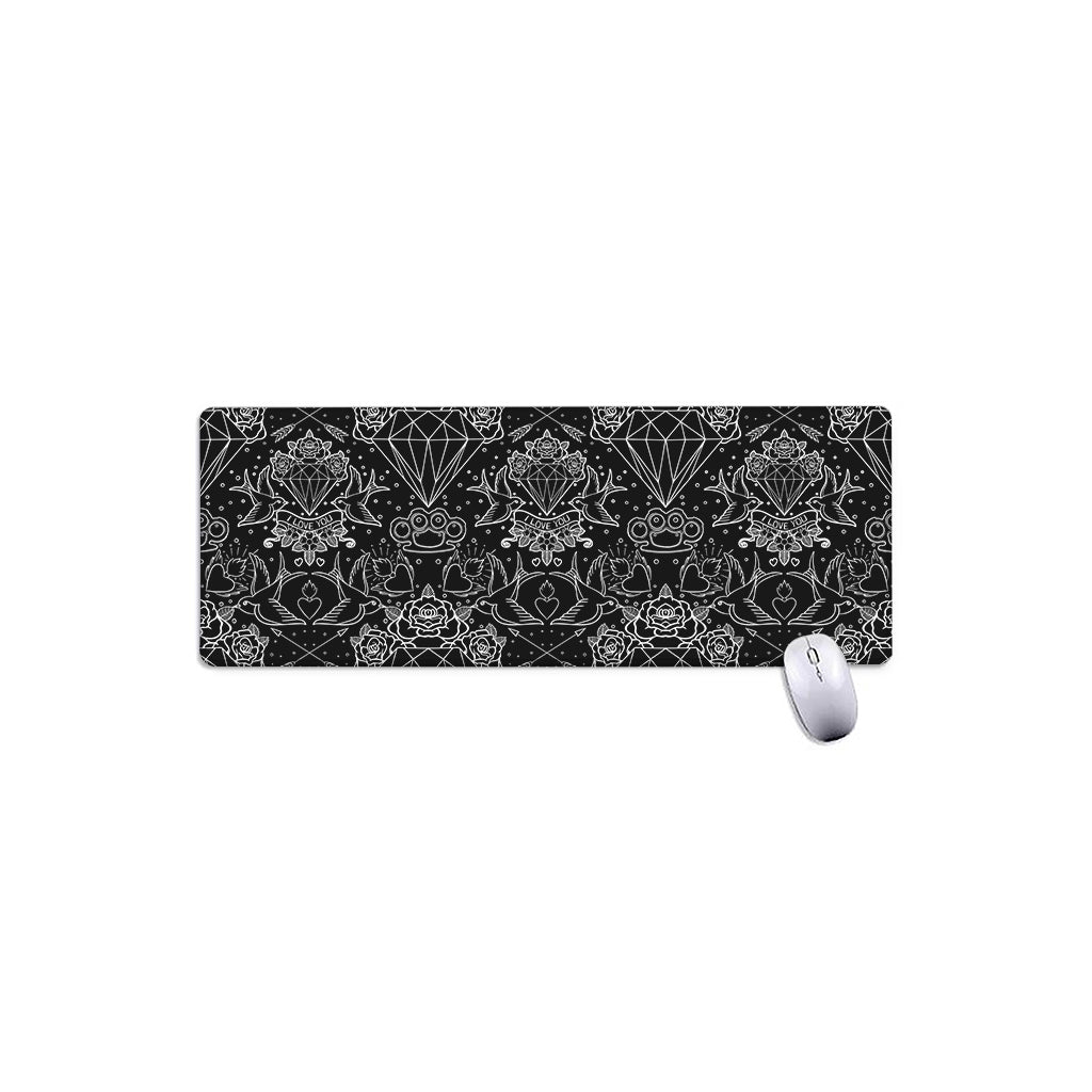 Black And White Tattoo Print Extended Mouse Pad