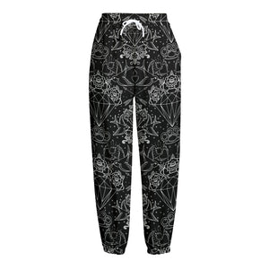 Black And White Tattoo Print Fleece Lined Knit Pants