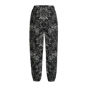 Black And White Tattoo Print Fleece Lined Knit Pants