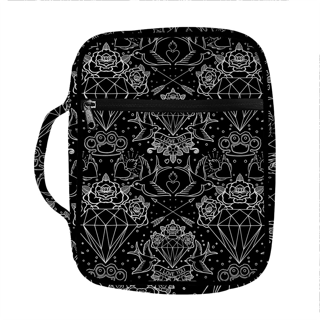 Black And White Tattoo Print Front Pocket Bible Bag