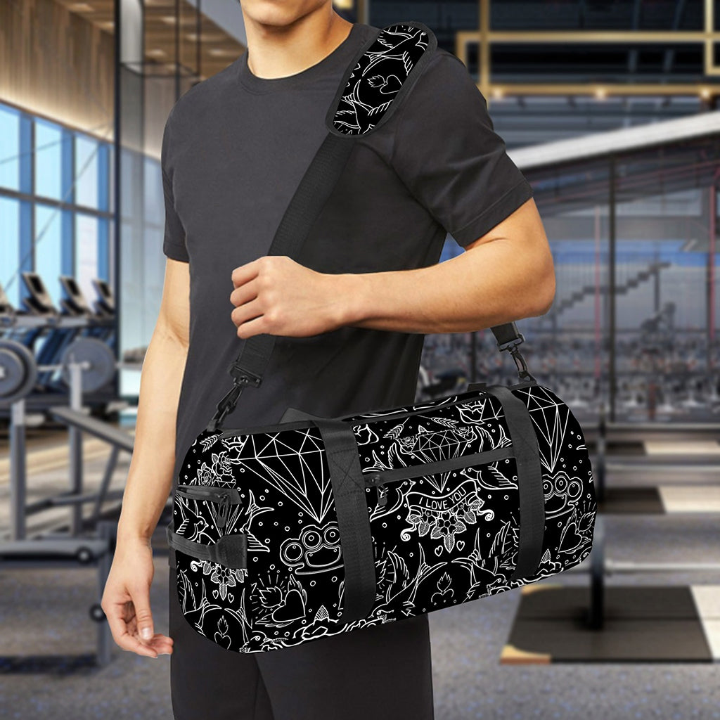 Black And White Tattoo Print Gym Bag