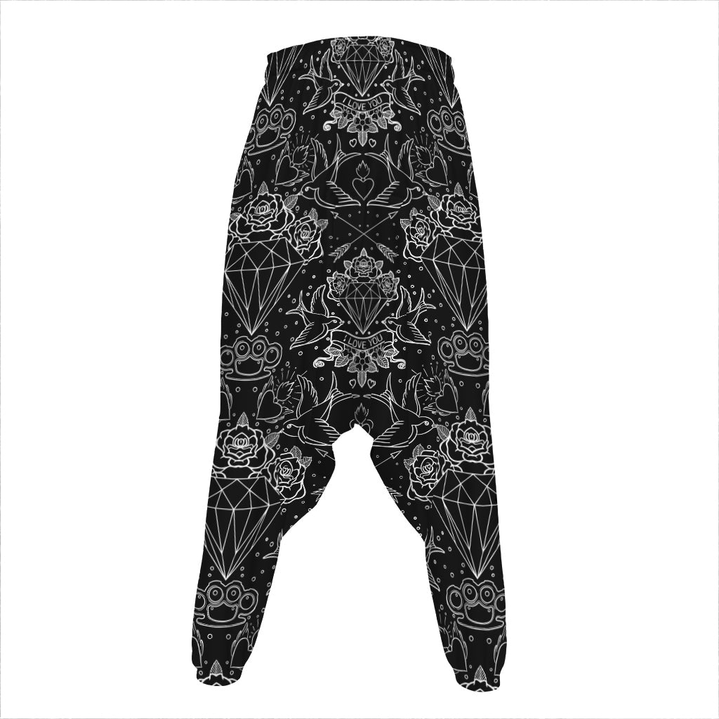 Black And White Tattoo Print Hammer Pants