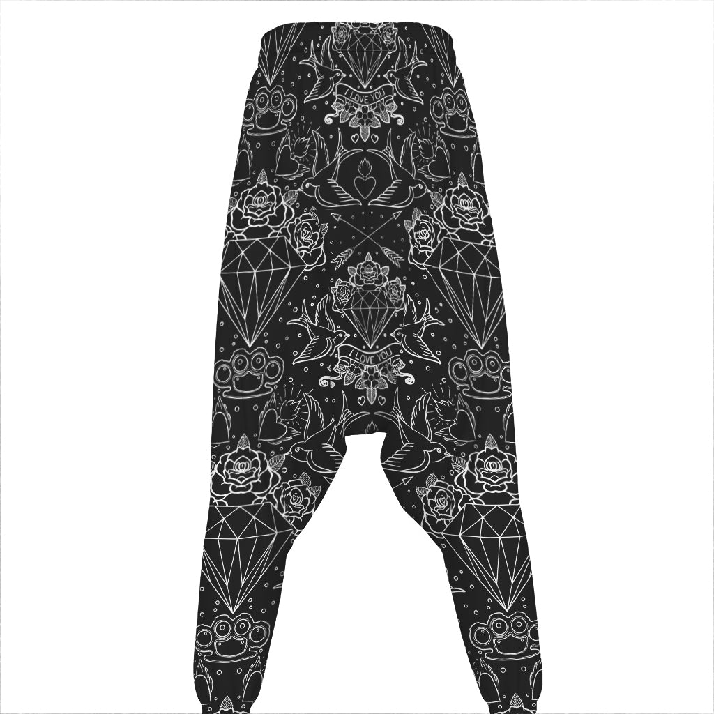 Black And White Tattoo Print Hammer Pants