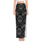 Black And White Tattoo Print High Slit Maxi Skirt