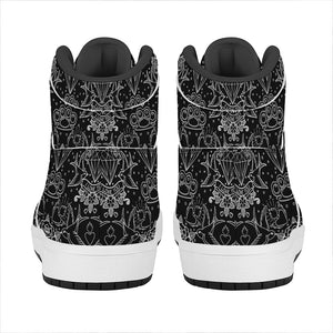 Black And White Tattoo Print High Top Leather Sneakers