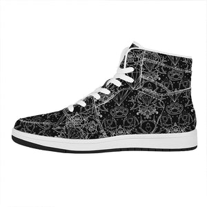 Black And White Tattoo Print High Top Leather Sneakers