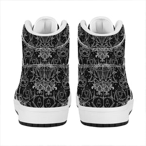 Black And White Tattoo Print High Top Leather Sneakers