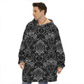 Black And White Tattoo Print Hoodie Blanket