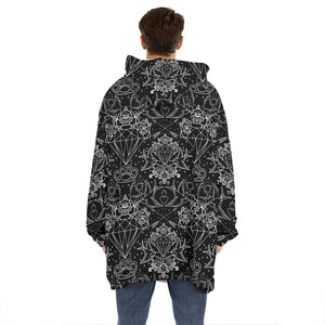 Black And White Tattoo Print Hoodie Blanket