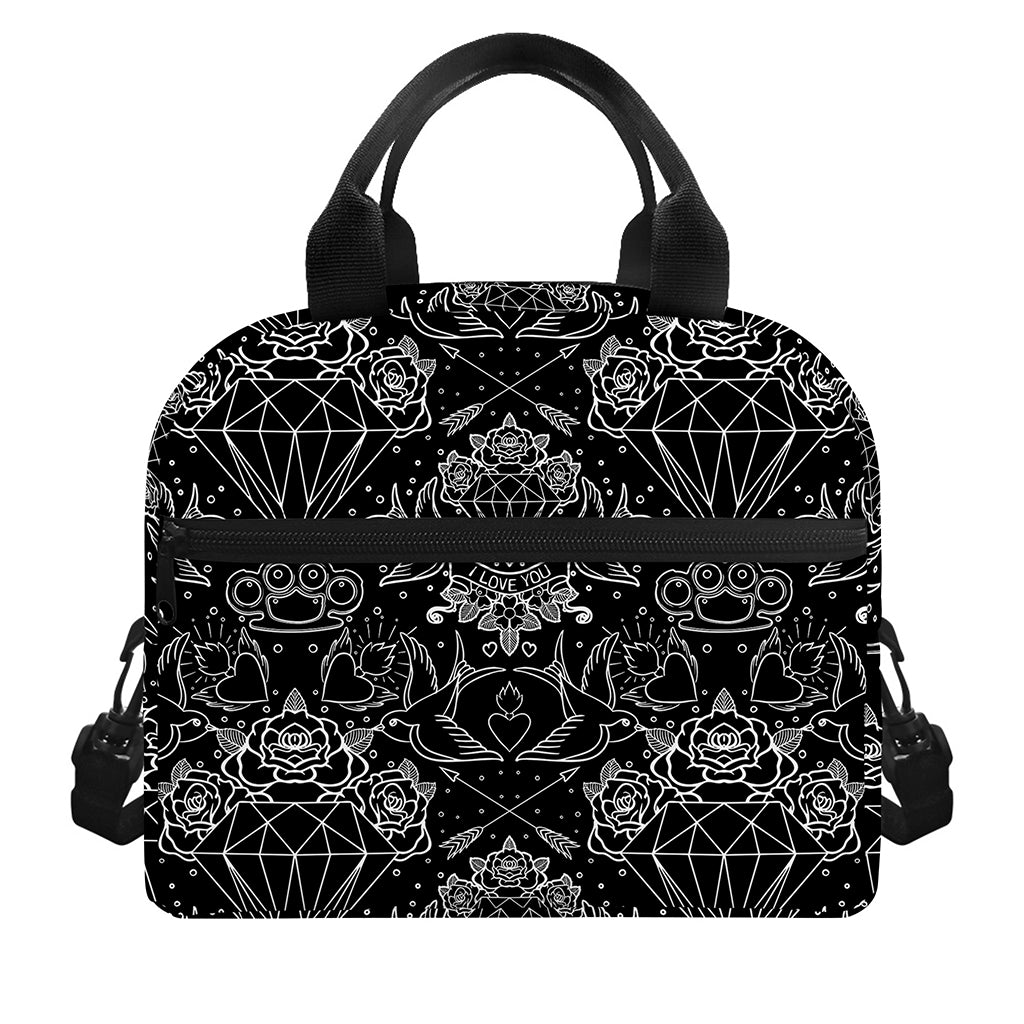 Black And White Tattoo Print Insulated Lunch Bag