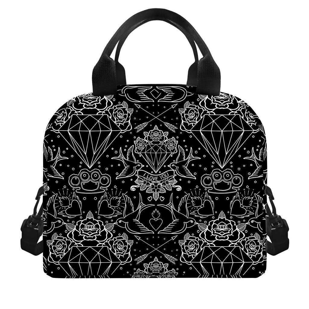 Black And White Tattoo Print Insulated Lunch Bag