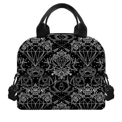 Black And White Tattoo Print Insulated Lunch Bag