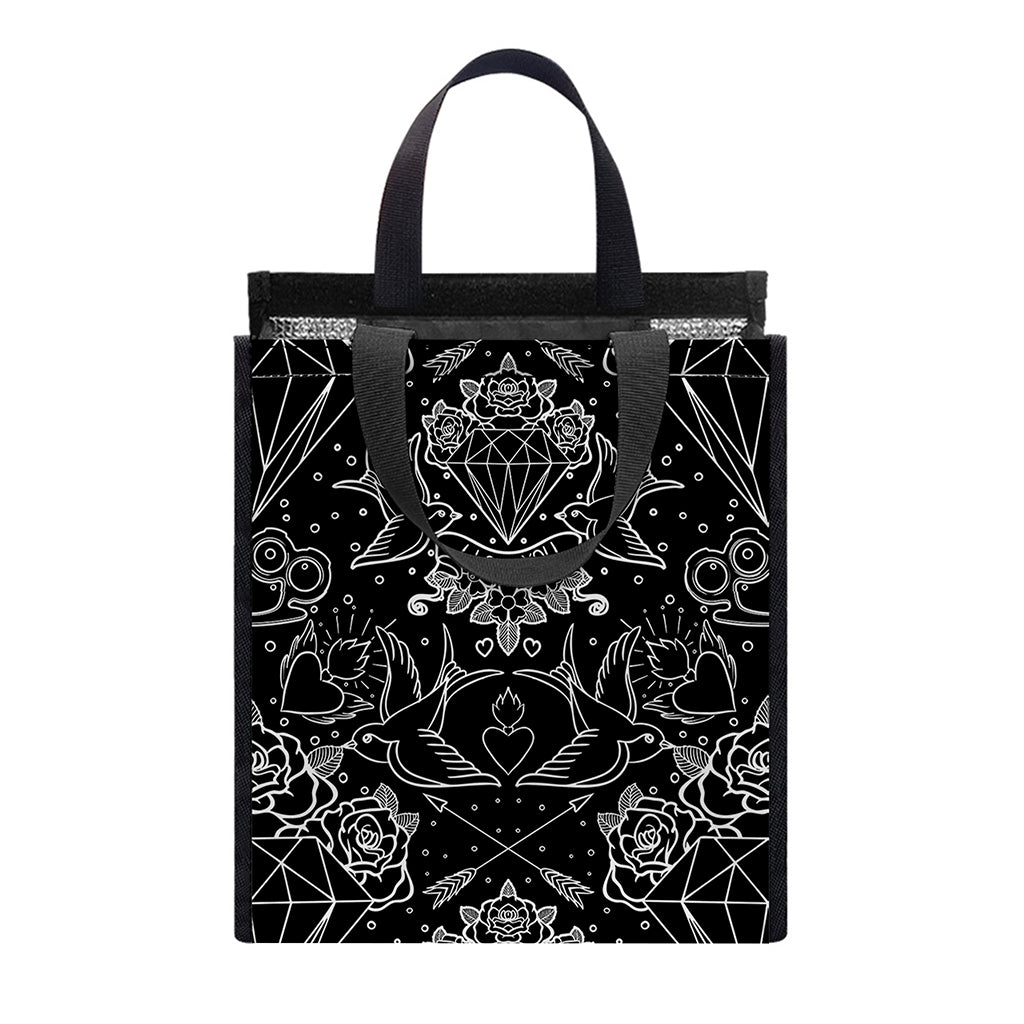 Black And White Tattoo Print Insulated Lunch Tote