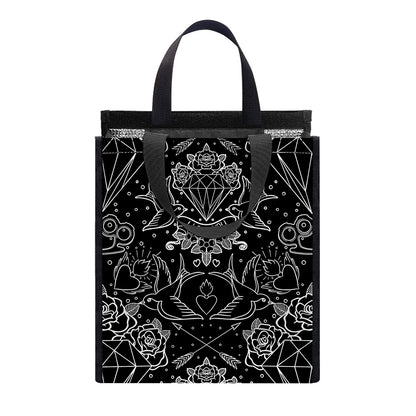 Black And White Tattoo Print Insulated Lunch Tote