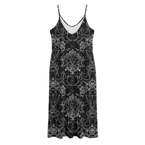 Black And White Tattoo Print Jersey Midi Cami Dress