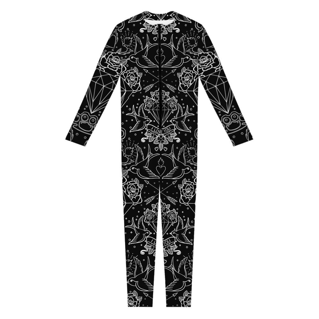 Black And White Tattoo Print Jumpsuit