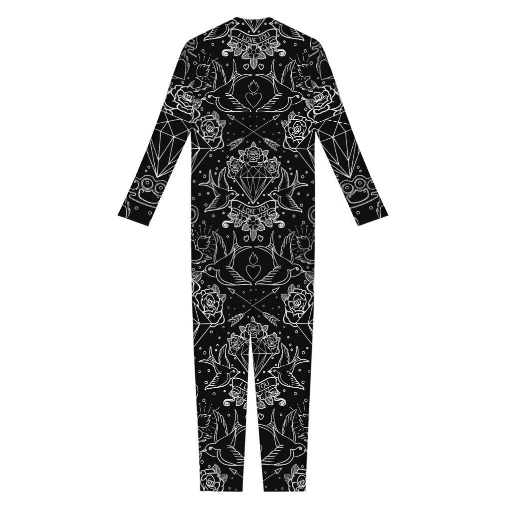 Black And White Tattoo Print Jumpsuit